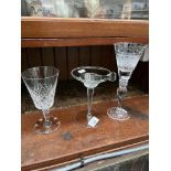 Four pieces of glass including wine glass, long stemmed whisky glass, champagne saucer & a muddler.