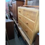 Four pieces of funiture; pitch pine side cabinet, mid 20th century oak chest of drawers, pine side