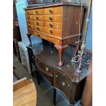 A mahogany canteen/cutlery cabinet and a mahogany serpentine front sideboard.