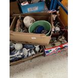 3 boxes of mixed pottery items to include paperweights, ornaments, Staffordshire pottery, German