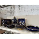 Six pieces of blue and gilt Carleton Ware