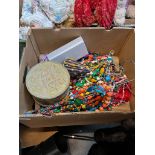 A box of costume jewellery, mainly beads