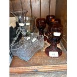 A collection of glass comprising a James Powell & Sons vase, a double knopped stem glass, Sowerby