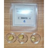 3 small gold coins to include 2 x Africa one rand & 1 x gold from el dorado.