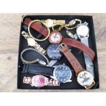 A tray of assorted watches including Le Chat gorilla dial, Wallace & Gromit, Civo, Biden etc.