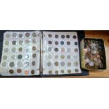 A file & a tin of assorted GB & world coins to include some silver & modern collectable 50ps etc.