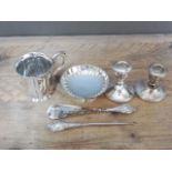 A mixed lot of hallmarked silver comprising a Victorian christening mug, a pedestal bowl, a pair