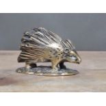 A Victorian novelty silver plated toothpick holder modelled as a porcupine and stood on a naturalist