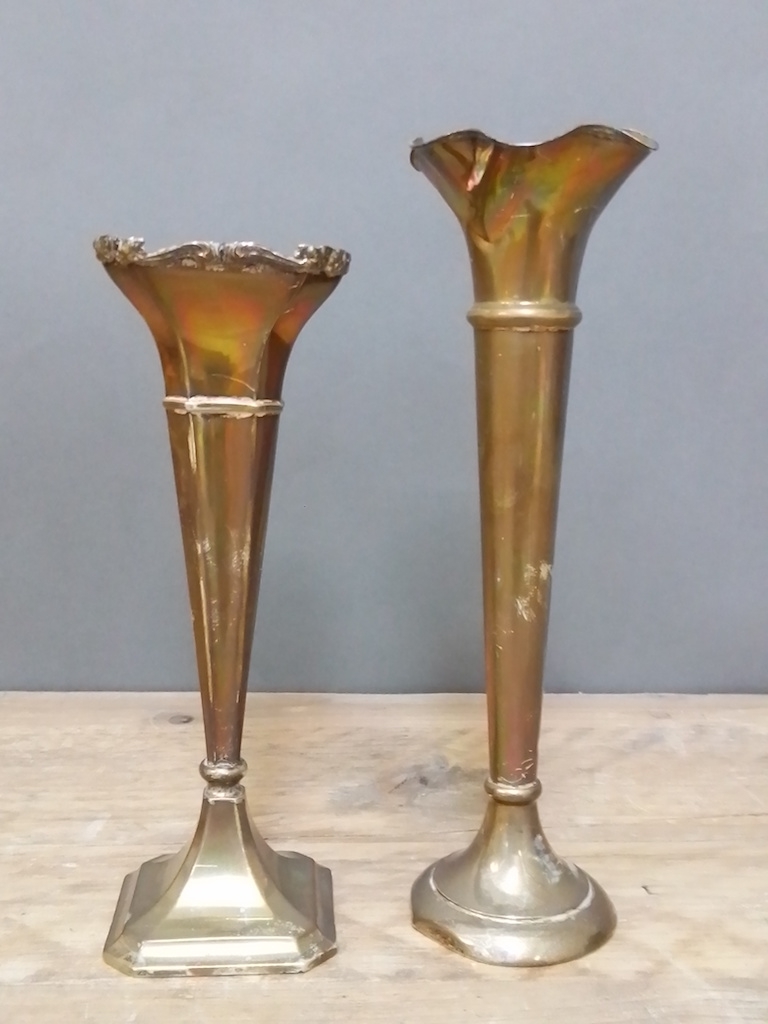 Two hallmarked silver vases, tallest 23cm.
