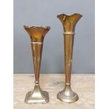 Two hallmarked silver vases, tallest 23cm.