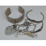 A collection of Thomas Sabo silver jewellery including three bracelets, two bangles and two