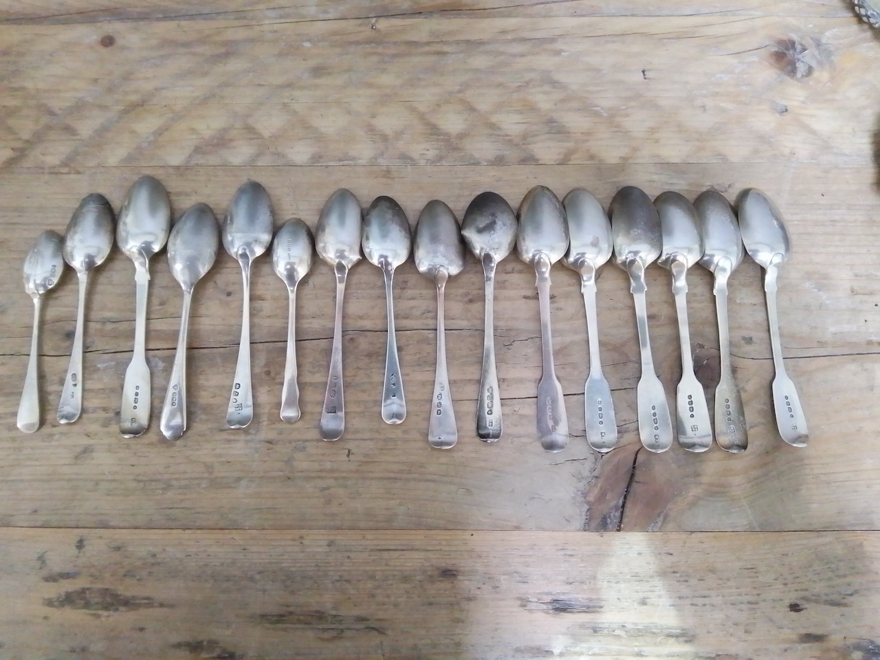 Assorted silver spoons, including two sets of three, various dates and makers, Georgian and later,