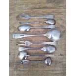 Assorted silver spoons and forks, various dates and makers, Georgian and later, wt. 5 1/2ozt.