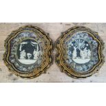 A pair of Victorian black lacquer & gilt framed scenes in carved bone, both glazed.....