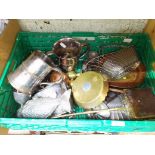 A box of assorted metalware.