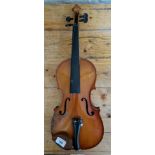 A 20th century Hungarian violin, two piece back, length 357mm, label for Szegedi Hangszerkeszito