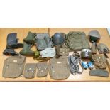 Various items of East German militaria including leather jackboots, various items of clothing, caps,