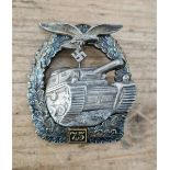 A German WWII Army / Waffen-SS Panzer Assault badge for 75 Engagements. In good condition overall,