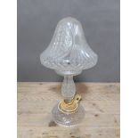 A 1920s cut glass mushroom lamp, height 45cm.
