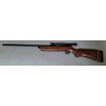 A B.S.A. Meteor .22 calibre air rifle with a B.S.A. 4 x 20 telescopic sight, 105cm long. (BUYER MUST