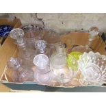 A box of assorted antique glassware.