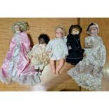 A group of 5 vintage dolls to include Armand Marseille etc.