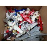 A box of 25 vintage and modern die cast model aircraft; Dinky toys by Meccano, Matchbox etc.