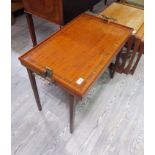 A rosewood inlaid and satin wood tray table by Osterley, twin brass handles, height 60cm.