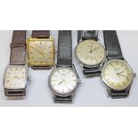 Five assorted vintage watches comprising Timex, Alcydes automatic, Andrew The Hatton, Belmonte and