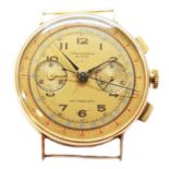 A Swiss 18ct gold chronograph wristwatch, circa 1950s, case diam. 35mm, gold tone dial with outer