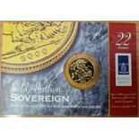 Elizabeth II sovereign, 2000, in Royal Mint presentation card.