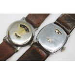 Two early 20th century Swiss Jump Hour digital watches, case diameters 32mm, leather straps.