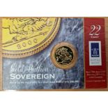 Elizabeth II sovereign, 2000, in Royal Mint presentation card.
