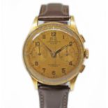 An Egona 18ct gold chronograph wristwatch, circa 1950s, diam. 36mm, signed dial with Arabic