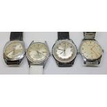Four vintage mechanical watches comprising Limit, Buler, Timex and Rotary.