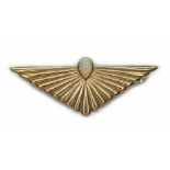 A hallmarked 9ct gold stylised opal brooch, length 46mm, gross wt. 4.6g.