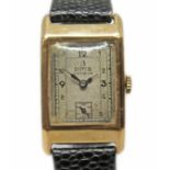 An Art Deco Ditis 9ct gold wristwatch, case width 22mm, 15 jewel manual wind movement, leather