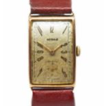 An Art Deco Audax 9ct gold wristwatch, case width 22mm, leather strap. Condition - appears in