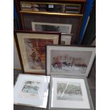 Various pictures including original works, signed limited edition prints and a mirror.