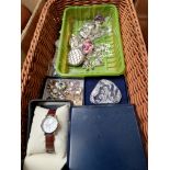 A tray of silver jewellery and watches.