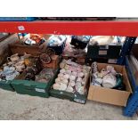 Four boxes of assorted pottery and glassware including a Shire horse and Cart