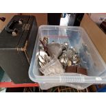 A box of assorted silver plate ware, together with a Remmington typewriter etc.