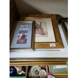 Three signed limited edition prints by Eileen Turner, studies of hares, together with two others.
