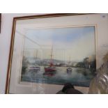 20th century school, watercolour, Lakeland scene with boats (45.5cm x 35.5cm), signed 'John