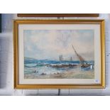 J Hughes Clayton (Welsh, active 1870-1930), watercolour, coastal scene with boats (52cm x 36cm),