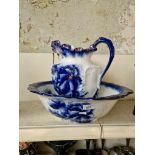 Edwardian blue and white jug and bowl