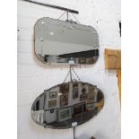Two 1930s Art Deco wall mirrors with chrome surmounts, one with etched glass 56cm x 35cm, the