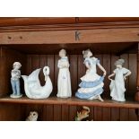 5 items by Nao including Spanish Dancer (approx 28cm high), Swan (approx 18cm high) etc.