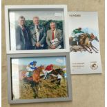 Horse racing ephemera; 2023 Grand National winner framed photo & race card and a framed photo signed