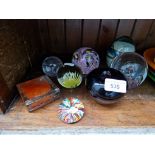 8 glass paperweights including Mdina